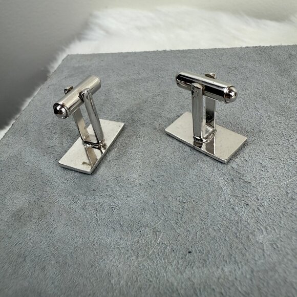 Vintage White & Blue Enamel Silver Tone Cuff Links - Picture 4 of 4